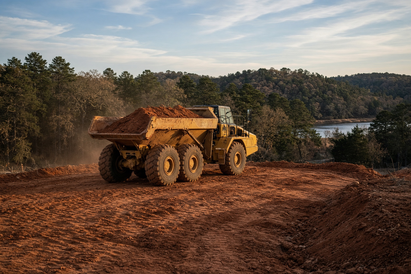Dump truck on a graded Ozarks lot